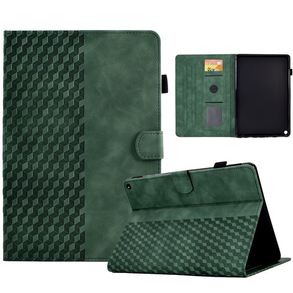 ELEHOLD For Amazon Fire HD 10 (11th Generation) Diamond Embossing Leather Folio Folding Full Body Protective Case Kickstand Shockproof Cover, Auto Sleep&Wake, with Credit Card Slot, Green