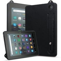 ELEHOLD for Amazon Fire HD 8 (8th/7th/6th Generation) Case, Slim Fit Protective PU Leather Business Wrist Strap Stand Shock-Resistant Protective Cover,Black
