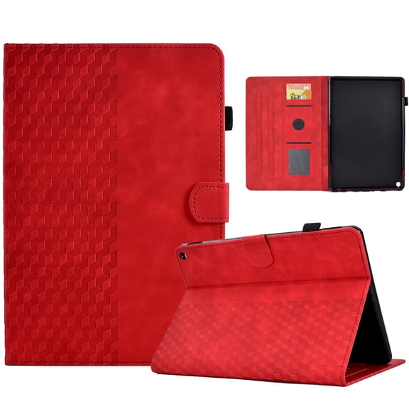 ELEHOLD For Amazon Fire HD 8 (8th/7th/6th Generation) Diamond Embossing Leather Folio Folding Full Body Protective Case Kickstand Shockproof Cover, Auto Sleep&Wake, with Credit Card Slot, Red