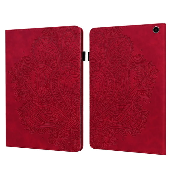 ELEHOLD for Amazon Kindle Fire Max 11 Case (13th Generation, 2023 Release) 11" Flip Leather Case with Card Slots Kickstand Pen Holder Flower Pattern Skin-Touch Shockproof Cover,Red