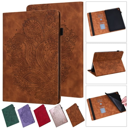 ELEHOLD for Amazon Kindle Fire Max 11 Case (13th Generation, 2023 Release) 11" Flip Leather Case with Card Slots Kickstand Pen Holder Flower Pattern Skin-Touch Shockproof Cover, Brown