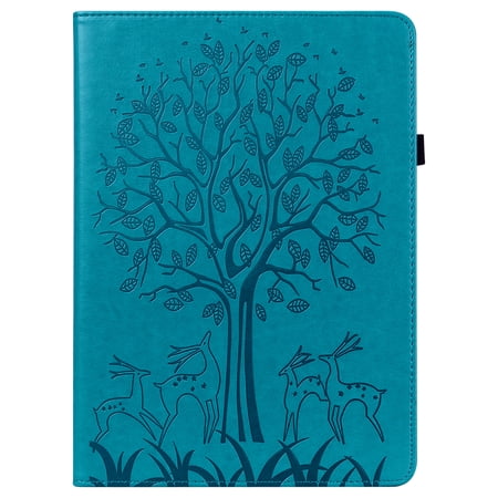 ELEHOLD for Amazon Kindle Fire Max 11 Case (13th Generation, 2023 Release) 11" Flip Leather Case with Card Slots Kickstand Pencil Holder Tree and Deer Pattern Skin-Touch Shockproof Cover,Blue