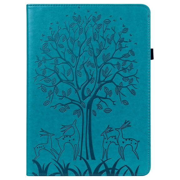 ELEHOLD for Amazon Kindle Fire Max 11 Case (13th Generation, 2023 Release) 11" Flip Leather Case with Card Slots Kickstand Pencil Holder Tree and Deer Pattern Skin-Touch Shockproof Cover,Blue