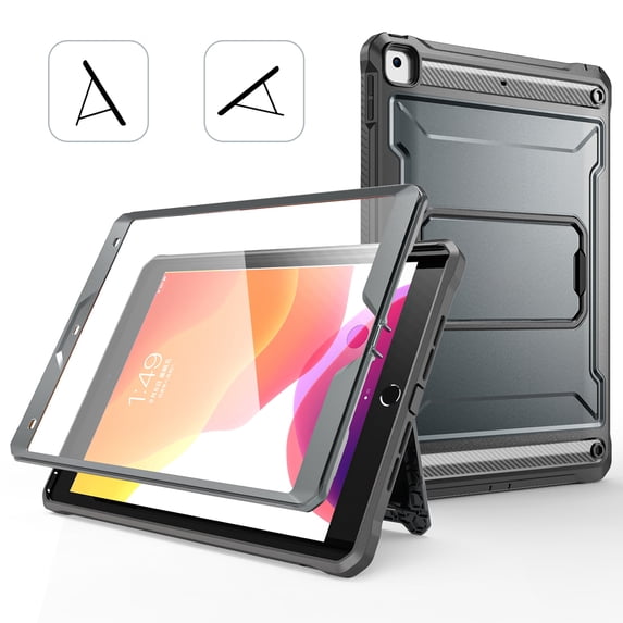 ELEHOLD for Apple iPad 10.2 inch 9th/8th/7th (2021/2020/2019) Rugged Case, Heavy Duty with Screen Protector Kickstand Function Drop Protection Shockproof Tablet Case, Gray