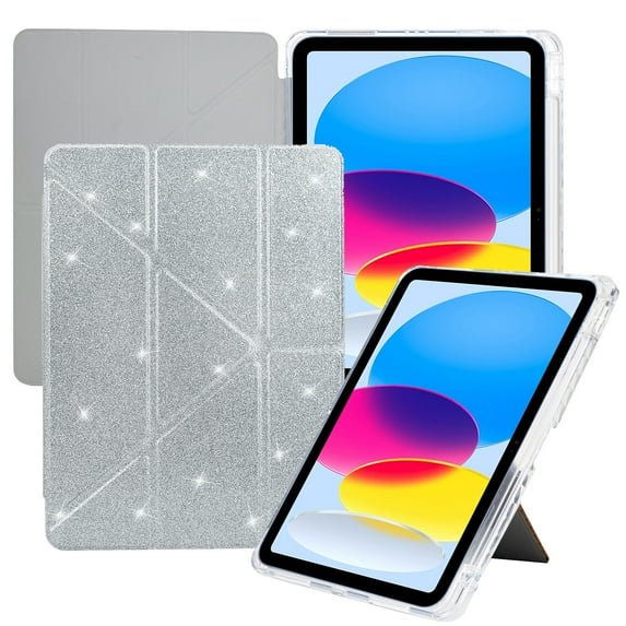 ELEHOLD For Apple iPad 11th(A16) 2025/ 10th Gen 2022 Case, Bling Magnetic Flip PU Leather Shock-Absorbent Multi-Angle Kickstand Full Protection Case Cover,Silver