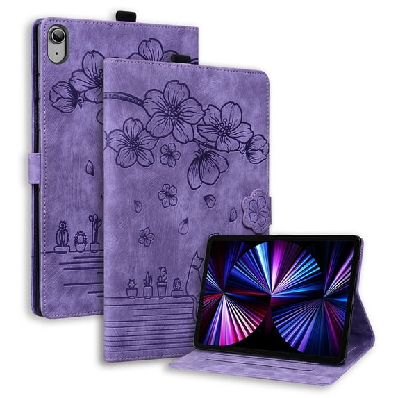 ELEHOLD For Apple iPad 11th(A16) 2025 Leather Case,Embossed Flower Pattern Folio Flip Case Card Slots Kickstand Magnetic Clasp Shockproof Protective Case For Apple iPad 11th(A16) 2025,Purple