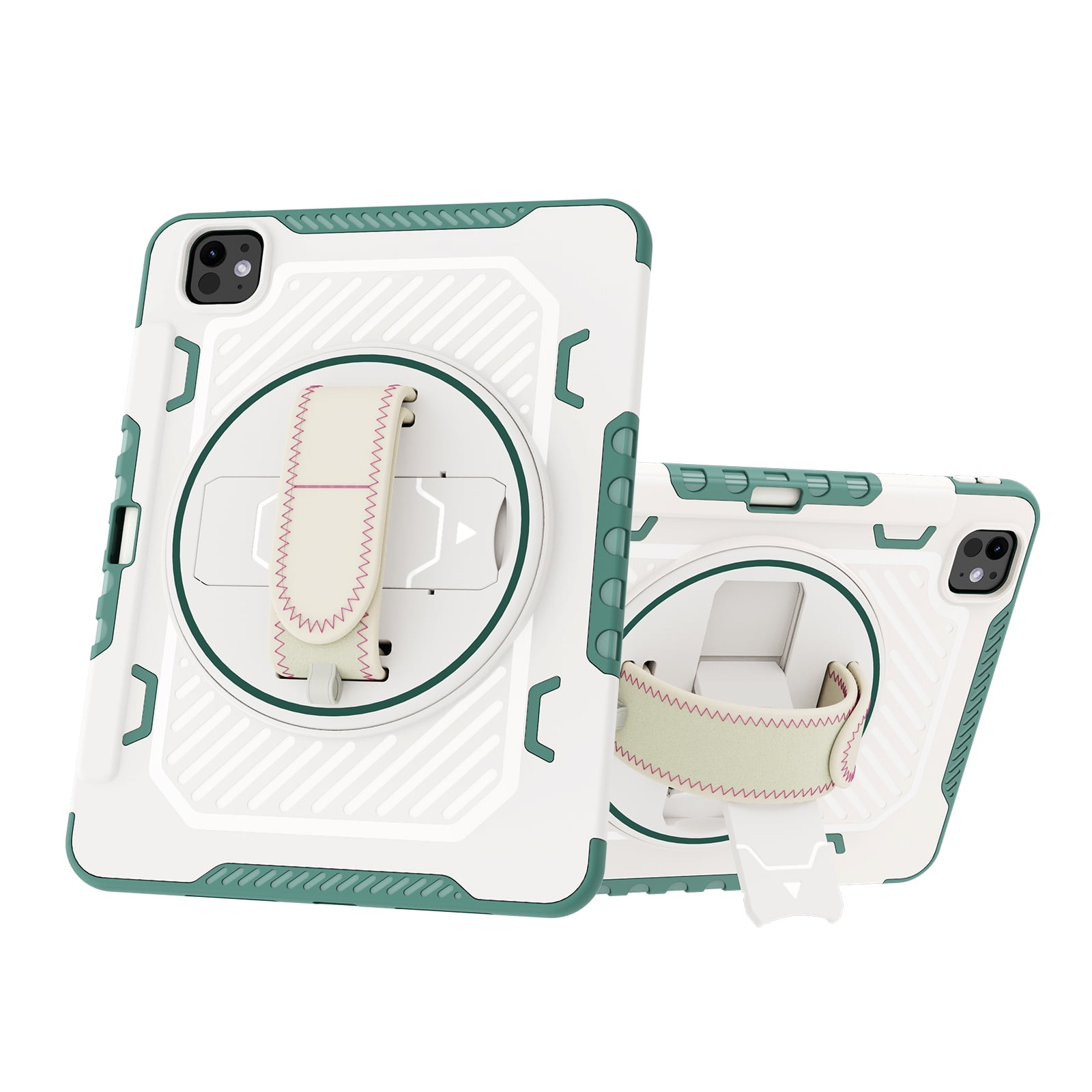 ELEHOLD for Apple iPad Air 6th Gen 11 Inch (2024), Heavy Duty Rugged Case Hidden Kickstand Handstrap Wristband Pencil Holder Shockproof Anti-Scratch Hybrid Case,Green