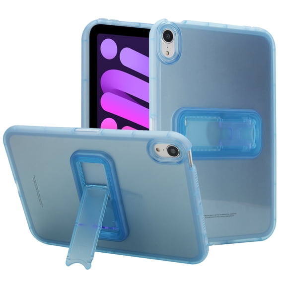 ELEHOLD For Apple iPad Mini 7th 6th Generation Protection Case ,Slim Lightweight Shell TPU Bumper + PC Translucent Matte Cover with Built-in Kicksatnd ,Blue