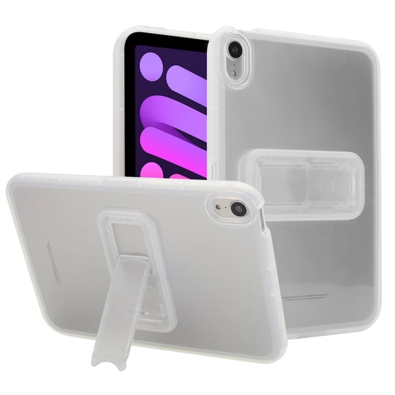 ELEHOLD For Apple iPad Mini 7th 6th Generation Protection Case ,Slim Lightweight Shell TPU Bumper + PC Translucent Matte Cover with Built-in Kicksatnd ,Clear