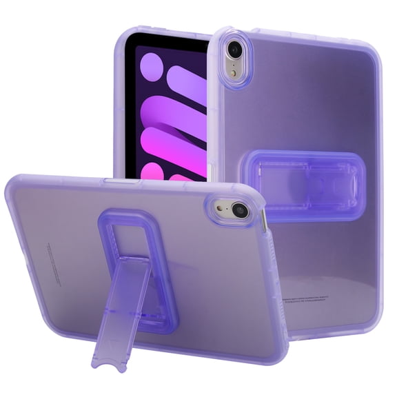 ELEHOLD For Apple iPad Mini 7th 6th Generation Protection Case ,Slim Lightweight Shell TPU Bumper + PC Translucent Matte Cover with Built-in Kicksatnd ,Purple