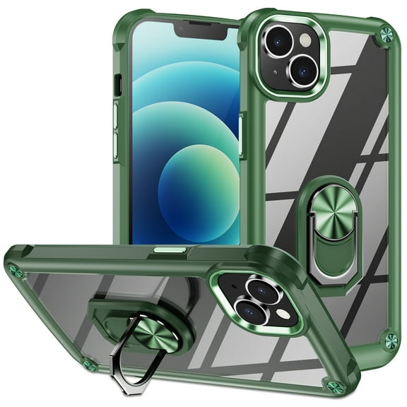 ELEHOLD for Apple iPhone 11 Case with Ring Stand, Clear Body with 360 Degree Rotatable Ring Holder Magnetic Kickstand, Soft TPU Shockproof Protective Phone Cases for Women Girls, armygreen
