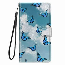ELEHOLD for Apple iPhone 11 Credit Card Wallet Case, Shockproof Drop Protection Wireless Charging Vegan PU Leather Magnetic Adjustable Stand Cover with Wrist Strap, Clouds & Butterfly