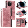 thumbnail image 1 of ELEHOLD for Apple iPhone 11 Multi-Function Wallet Case, Zipper Magnetic PU Leather Wrist Strap Card Holder Protective Wallet Stand for Women and Men Cover, pink, 1 of 5