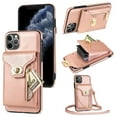 thumbnail image 1 of ELEHOLD for Apple iPhone 11 Pro Max Zipper Pocket Case, Flip PU Leather Wallet Crossbody Shoulder Strap Lanyard Case with Credit Card Holder Women RFID Blocking Protective Purse Cover, rosegold, 1 of 6
