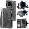 thumbnail image 1 of ELEHOLD for Apple iPhone 12 Pro Max Multi-Function Wallet Case, Zipper Magnetic PU Leather Wrist Strap Card Holder Protective Wallet Stand for Women and Men Cover, gray, 1 of 5