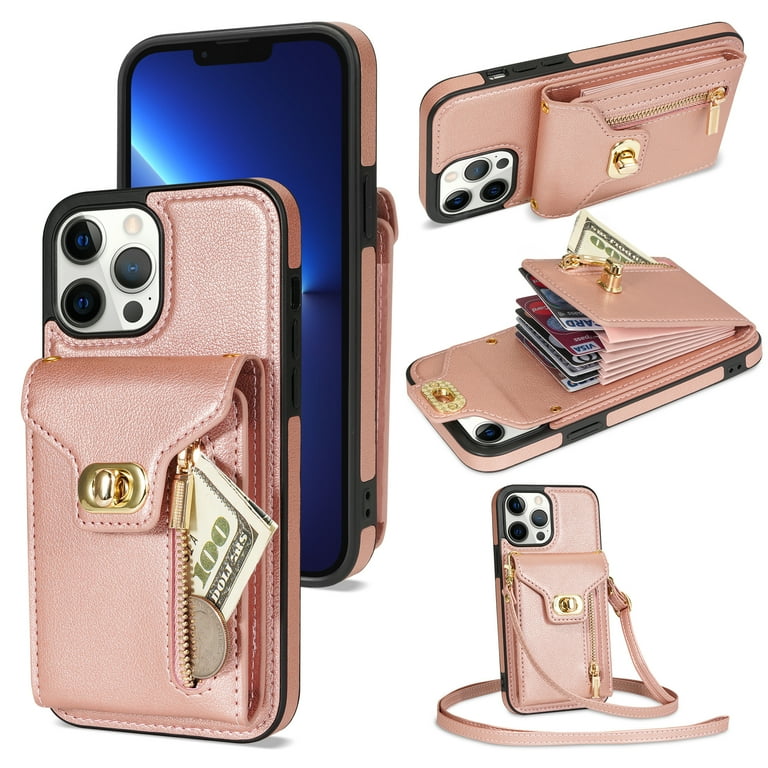 ELEHOLD for Apple iPhone 13 Pro Max Zipper Pocket Case, Flip PU