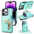 thumbnail image 1 of ELEHOLD for Apple iPhone 15 Pro Zipper Pocket Case, Flip PU Leather Wallet Crossbody Shoulder Strap Lanyard Case with Credit Card Holder Women RFID Blocking Protective Purse Cover, mint, 1 of 7