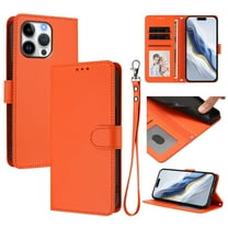 ELEHOLD For Apple iPhone 16 Pro Flip PU Leather Wallet Case with Credit Card Slot RFID Blocking Kickstand Shock-Absorbent TPU Magnetic Protective Cover With Lanyard ,Orange