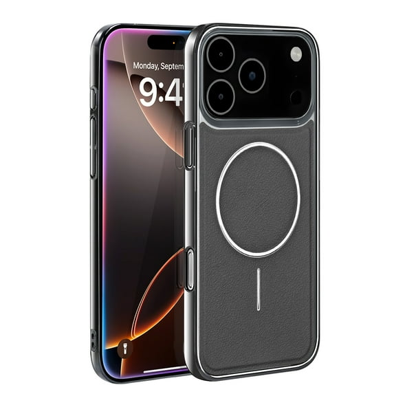 ELEHOLD For Apple iPhone 17 Magnetic Leather Case Cover Shock-Absorbent Wireless Charging Compatible PU Leather Non-Slip Basic Protective Case Cover,Gray