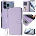 thumbnail image 1 of ELEHOLD For iPhone 17 Pro Max Flip PU Leather Wallet Case with Credit Card Slot RFID Blocking Kickstand Shock-Absorbent TPU Magnetic Protective Cover With Lanyard , Lightpurple, 1 of 12