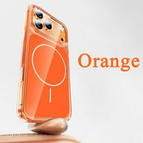ELEHOLD For Apple iPhone 17 Pro Max Magnetic Case Cover, Glossy Tempered Glass Back Anti-Scratch Shock-Absorbent PC TPU Anti-Fingerprint Wireless Charging Case,Orange