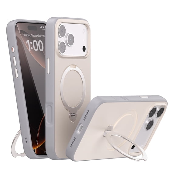 ELEHOLD For Apple iPhone Air Rugged Magnetic Case Cover, Shockproof Magnetic Ring Kickstand PC+TPU Shock-Absorbent Anti-Scratch Non-Slip Cover Wireless Charging Compatible,Gray