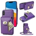 thumbnail image 1 of ELEHOLD for Apple iPhone XS Max Zipper Pocket Case, Flip PU Leather Wallet Crossbody Shoulder Strap Lanyard Case with Credit Card Holder Women RFID Blocking Protective Purse Cover, purple, 1 of 6