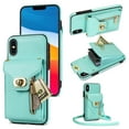 thumbnail image 1 of ELEHOLD for Apple iPhone XS/X Zipper Pocket Case, Flip PU Leather Wallet Crossbody Shoulder Strap Lanyard Case with Credit Card Holder Women RFID Blocking Protective Purse Cover, mint, 1 of 6