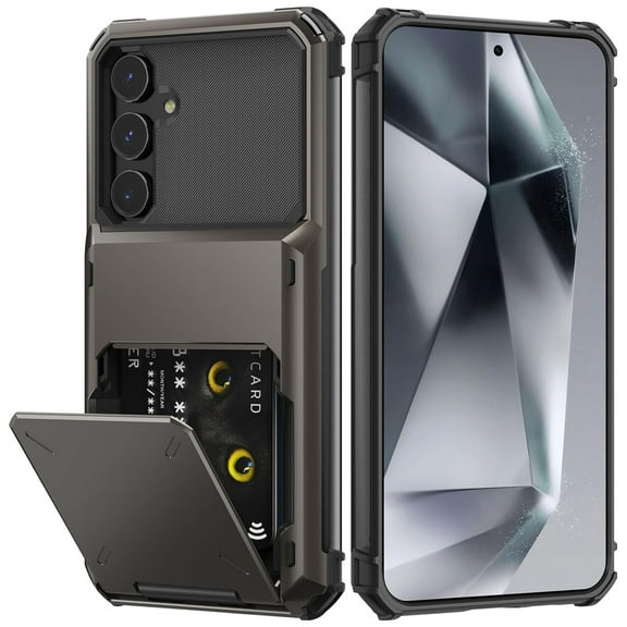ELEHOLD Armor Case for Samsung Galaxy A15 Flip Open Back Wallet Hidden Card Slot Rugged Shockproof Hybrid Hard PC Shell Anti-Scratch Case for Samsung Galaxy A15,Gray