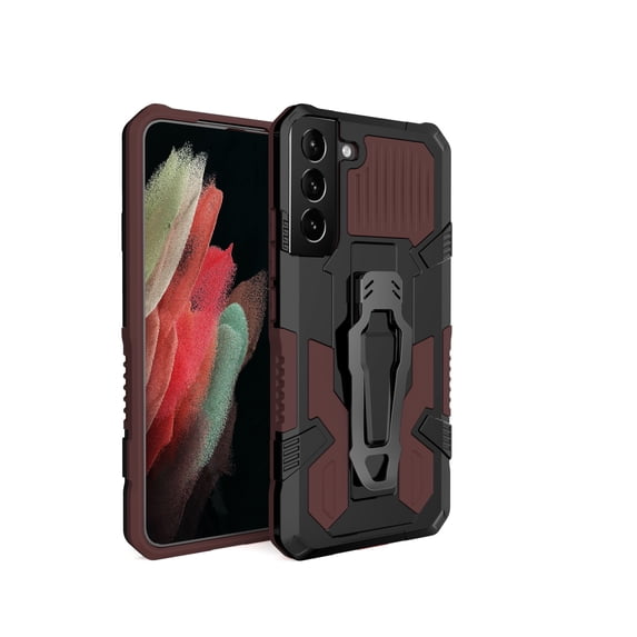 ELEHOLD Armor Case for Samsung Galaxy S23 6.1",Rugged Hybrid Full Body Protective Case Hidden Kickstand Magnetic Car Mount Anti-Scratch Shockproof Case,Brown