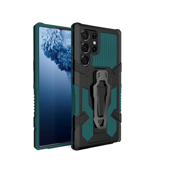 ELEHOLD Armor Case for Samsung Galaxy S23 Ultra 6.8",Rugged Hybrid Full Body Protective Case Hidden Kickstand Magnetic Car Mount Anti-Scratch Shockproof Case,Darkgreen