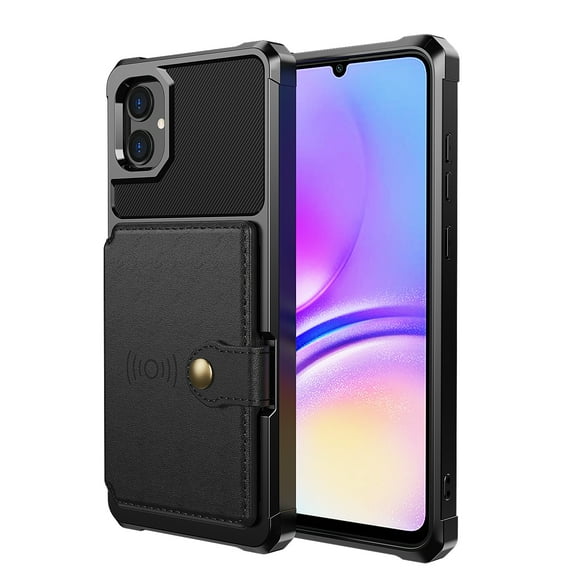 ELEHOLD Back Wallet Case for Samsung Galaxy A05 Flip Card Slots Magnetic Clasp Slim Shockproof Heavy Duty Works with Magnetic Car Mount for Samsung Galaxy A05,Black