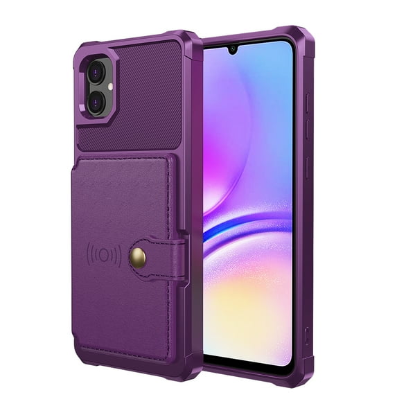 ELEHOLD Back Wallet Case for Samsung Galaxy A05 Flip Card Slots Magnetic Clasp Slim Shockproof Heavy Duty Works with Magnetic Car Mount for Samsung Galaxy A05,Purple