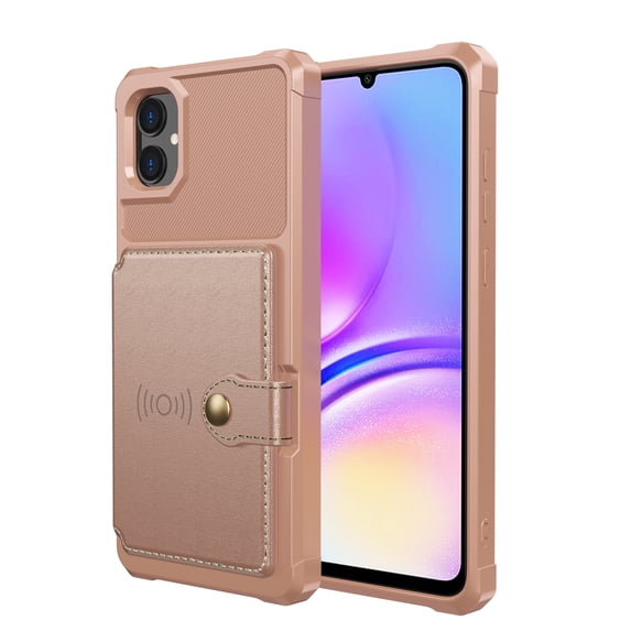 ELEHOLD Back Wallet Case for Samsung Galaxy A05 Flip Card Slots Magnetic Clasp Slim Shockproof Heavy Duty Works with Magnetic Car Mount for Samsung Galaxy A05,Rosegold