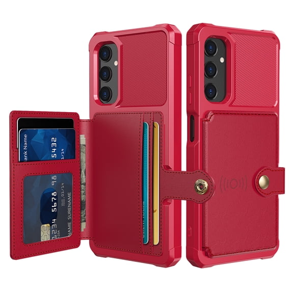 ELEHOLD Back Wallet Case for Samsung Galaxy A05S Flip Card Slots Magnetic Clasp Slim Shockproof Heavy Duty Works with Magnetic Car Mount for Samsung Galaxy A05S,Red