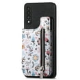 thumbnail image 1 of ELEHOLD Back Wallet Case for Samsung Galaxy A12 5G Case with Flower Floral Pattern RFID Blocking Card Holders Zipper Storage Stand Function Magnetic Shockproof Purse Cover,black, 1 of 1