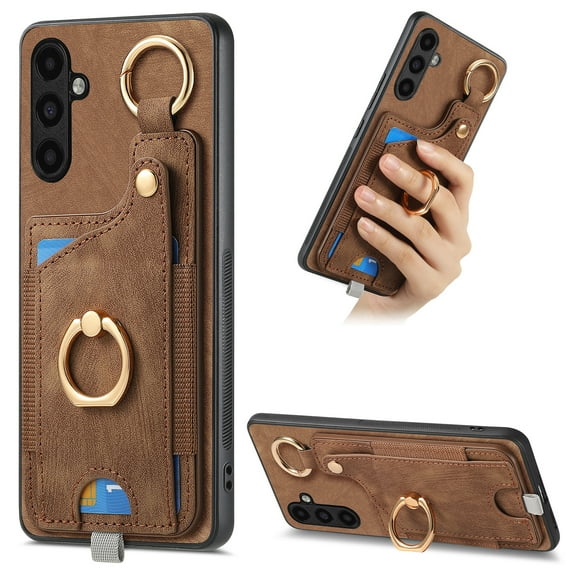 ELEHOLD Back Wallet Case for Samsung Galaxy A13 5G Premium PU Leather Credit Card Slots Strong Magnetic Compatible with Magnetic Car Mount Holder Finger Ring Holder Stand Drop Protection Case,brown
