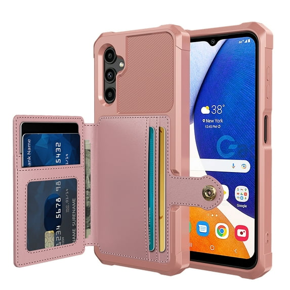ELEHOLD Back Wallet Case for Samsung Galaxy A14 5G Flip Card Slots Magnetic Clasp Slim Shockproof Heavy Duty Works with Magnetic Car Mount for Samsung A14 5G, Rosegold