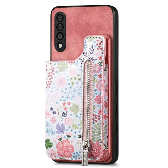 ELEHOLD Back Wallet Case for Samsung Galaxy A33 5G Case with Flower Floral Pattern RFID Blocking Card Holders Zipper Storage Stand Function Magnetic Shockproof Purse Cover,pink