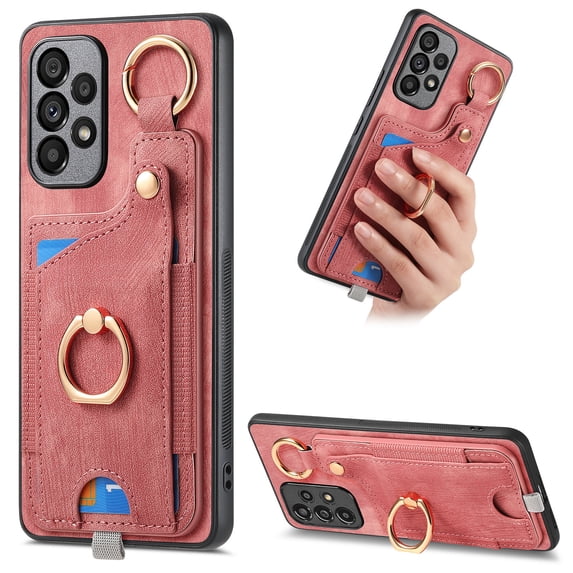 ELEHOLD Back Wallet Case for Samsung Galaxy A33 5G Premium PU Leather Credit Card Slots Strong Magnetic Compatible with Magnetic Car Mount Holder Finger Ring Holder Stand Drop Protection Case,pink