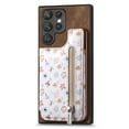 thumbnail image 1 of ELEHOLD Back Wallet Case for Samsung Galaxy S21+ Case with Flower Floral Pattern RFID Blocking Card Holders Zipper Storage Stand Function Magnetic Shockproof Purse Cover,brown, 1 of 8
