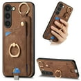 thumbnail image 1 of ELEHOLD Back Wallet Case for Samsung Galaxy S21 Premium PU Leather Credit Card Slots Strong Magnetic Compatible with Magnetic Car Mount Holder Finger Ring Holder Stand Drop Protection Case,brown, 1 of 8