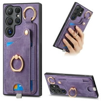 ELEHOLD Back Wallet Case for Samsung Galaxy S22 Ultra Premium PU Leather Credit Card Slots Strong Magnetic Compatible with Magnetic Car Mount Holder Finger Ring Holder Stand Protection Case,purple