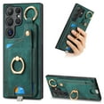 thumbnail image 1 of ELEHOLD Back Wallet Case for Samsung Galaxy S22 Ultra Premium PU Leather Credit Card Slots Strong Magnetic Compatible with Magnetic Car Mount Holder Finger Ring Holder Stand Drop Protection Case,green, 1 of 8