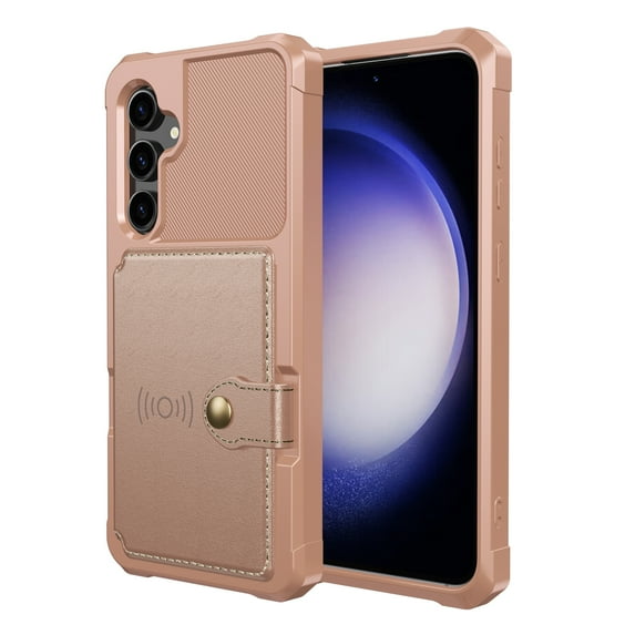 ELEHOLD Back Wallet Case for Samsung Galaxy S23 FE Flip Card Slots Magnetic Clasp Slim Shockproof Heavy Duty Works with Magnetic Car Mount design for Samsung Galaxy S23 FE,Rosegold