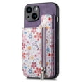 thumbnail image 1 of ELEHOLD Back Wallet Case for iPhone 12 Pro Case with Flower Floral Pattern RFID Blocking Card Holders Zipper Storage Stand Function Magnetic Shockproof Purse Cover,purple, 1 of 8