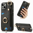 thumbnail image 1 of ELEHOLD Back Wallet Case for iPhone 12 Pro Premium PU Leather Credit Card Slots Strong Magnetic Compatible with Magnetic Car Mount Holder Finger Ring Holder Stand Drop Protection Case,black, 1 of 8