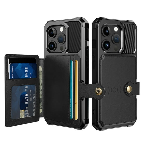 ELEHOLD Back Wallet Case for iPhone 15 Pro Max Flip Card Slots Magnetic Clasp Slim Shockproof Heavy Duty Works with Magnetic Car Mount for iPhone 15 Pro Max,Black