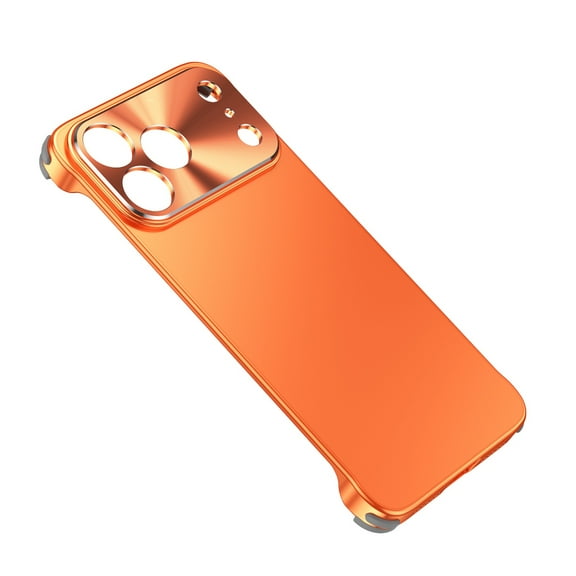 ELEHOLD Bezel-less Rugged Case For iPhone 17 Pro Max, Shockproof Hard PC + Metal Camera Cover Anti-Scratch Anti-Fingerprint Frosted Frameless Case , Orange