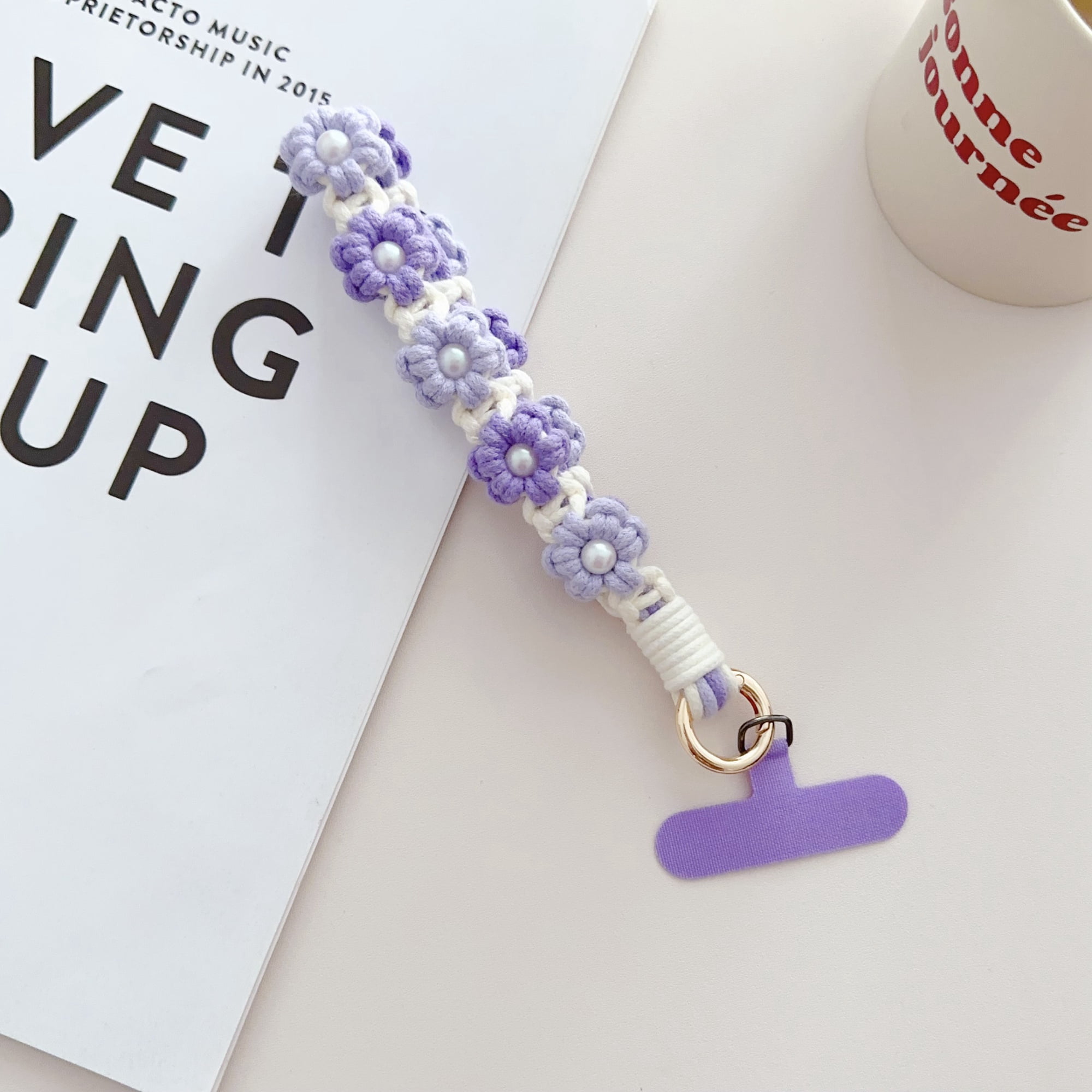 Phone Ring Handmade Macrame Wristlet Keychain - Boho Flower Lanyard With Phone  Tether Cotton Rope Keychain